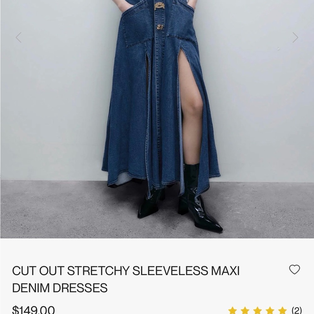 Denim Maxi Dress with Cutouts and Front Slit - Blue - Picture 9 of 9